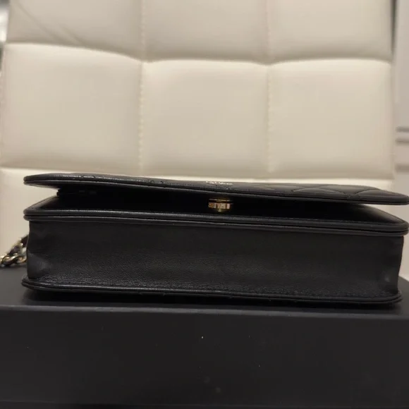 😍👜Chanel Iridescent Lambskin Quilted Pearl Wallet On Chain WOC Black - Picture 13 of 15